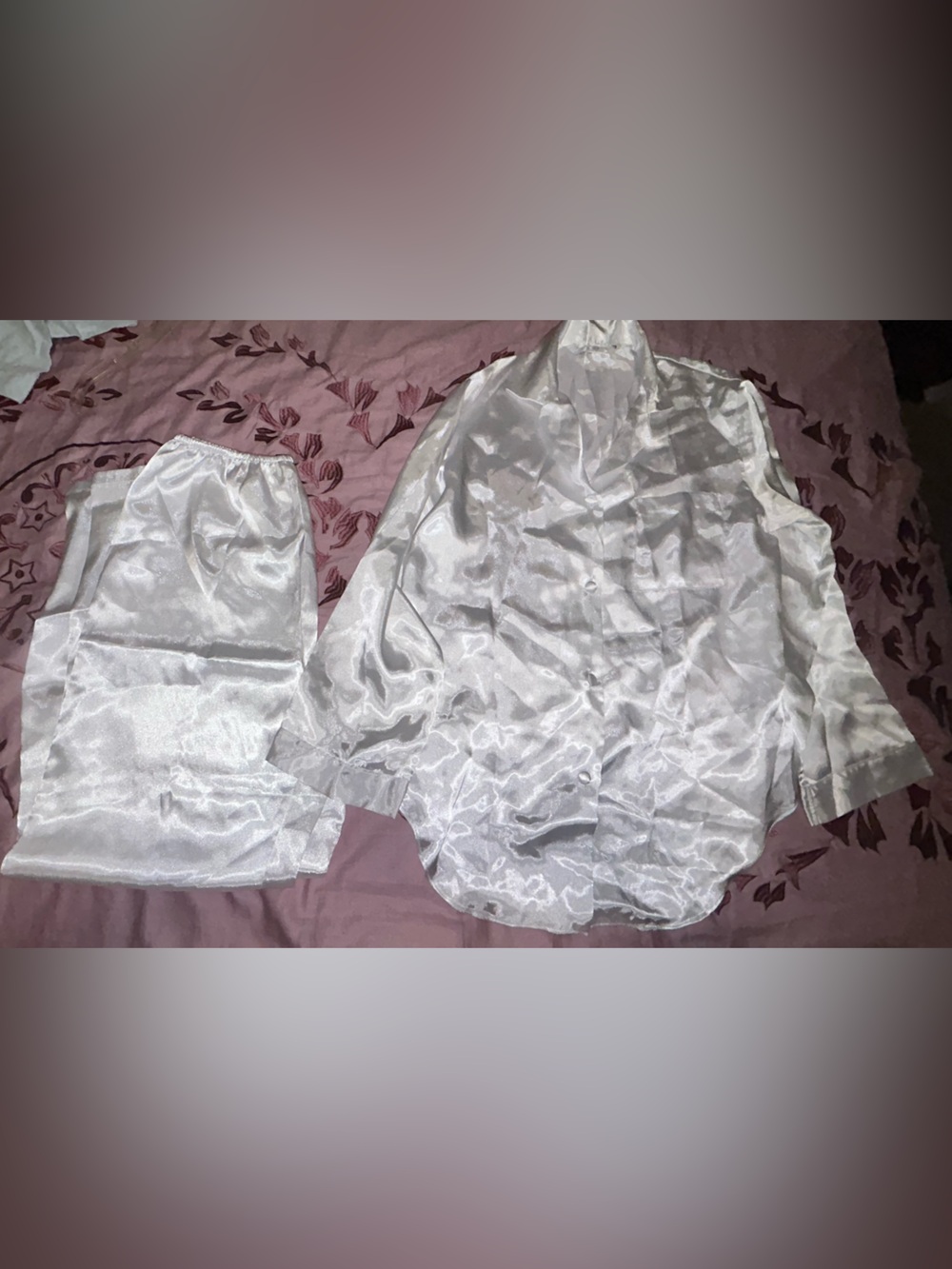 Vintage Classic Elements Satin Pajama Set Medium Floral Jacquard White